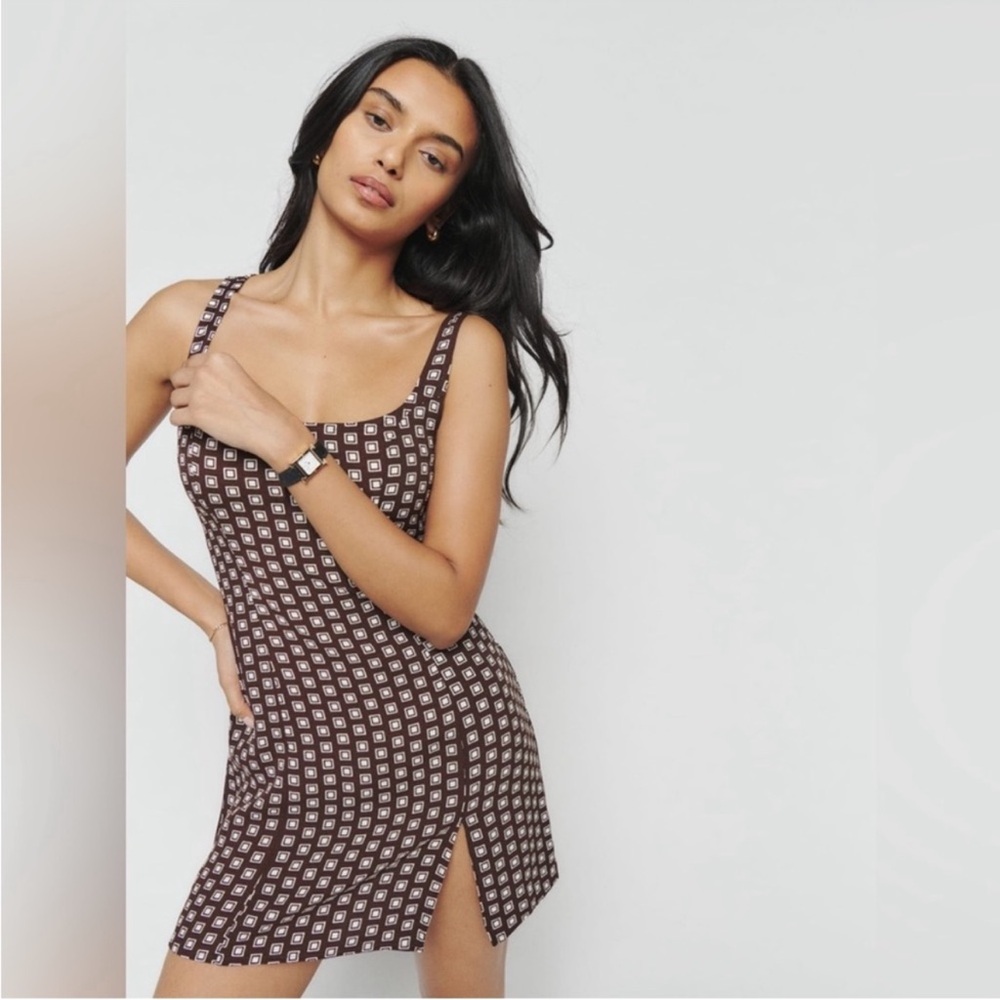 Reformation Noha Dress in brown geo print